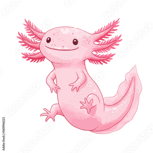Cute Pink Axolotl Cartoon Illustration Smiling Aquatic Salamander Pet Animal Design