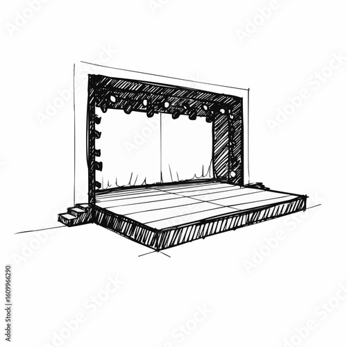 Stage flooring design illustration for media news production  