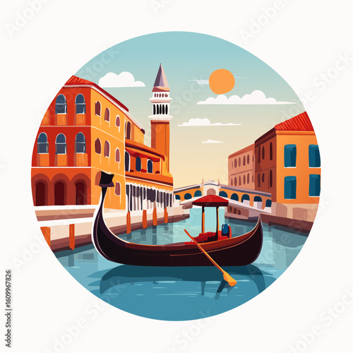 Venetian Canal Scene with Gondola