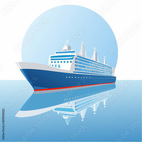 Elegant Cruise Ship Illustration Blue and White Design