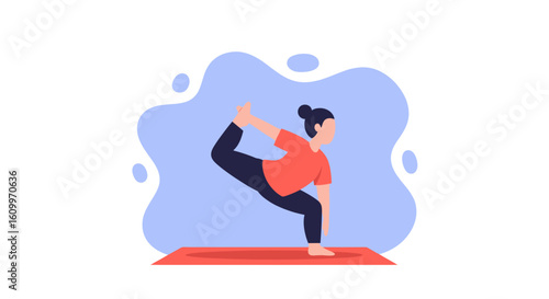 Woman practicing yoga, Natarajasana pose, perfect for fitness websites or wellness brochures.