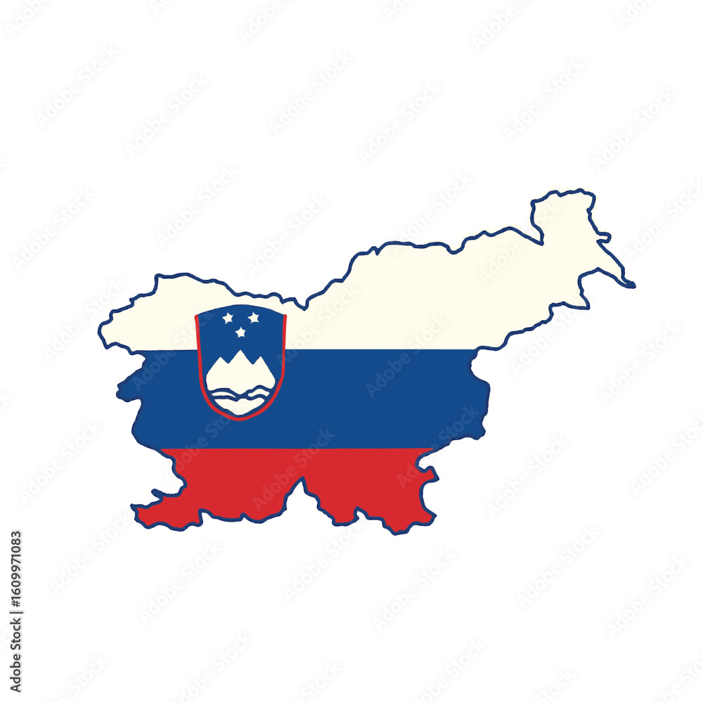 Fototapeta premium Outline of the country Slovenia with a flag on a white background vector Vector outline of the country with a flag on a white background