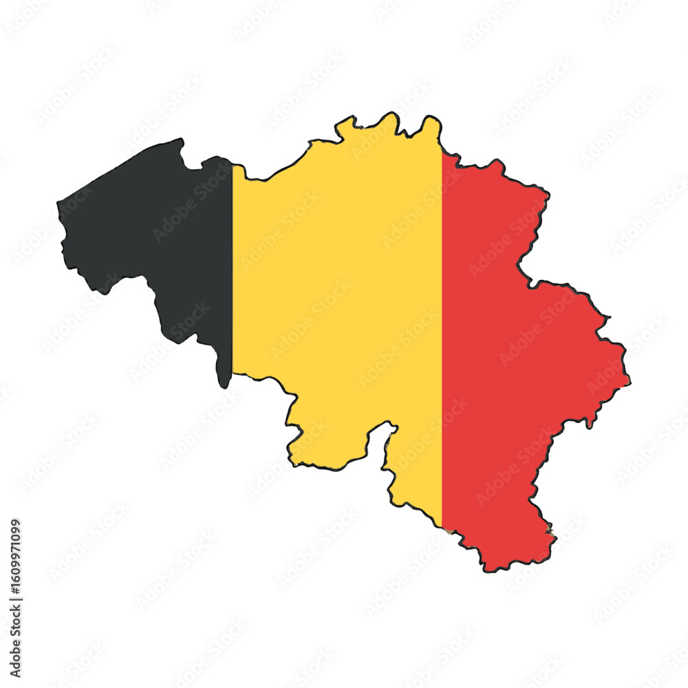Fototapeta premium Outline of the country Belgium with a flag on a white background vector Vector outline of the country with a flag on a white background