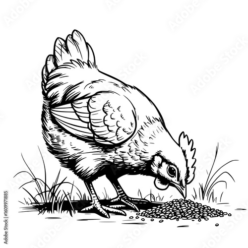 Ausmalbild Huhn pickt Körner