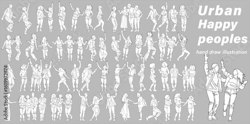 Flat vector illustration of happy, peaceful, friendship and love city people rejoicing with each other