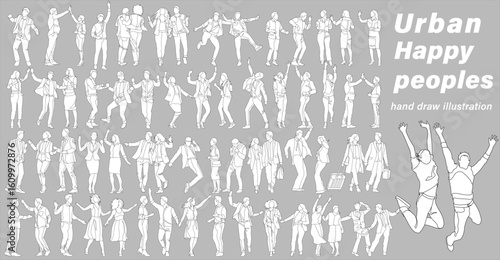 Flat vector illustration of happy, peaceful, friendship and love city people rejoicing with each other
