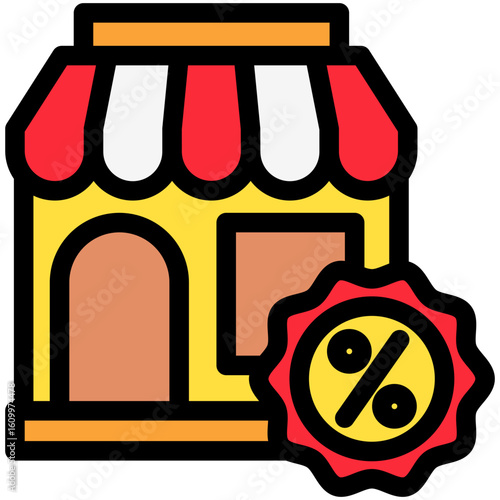 Outlet Store outline color, mini illustration icon. use for modern concept, print, UI, UX kit, web and app development. Vector related to commerce, retail, marketing and shopping.
