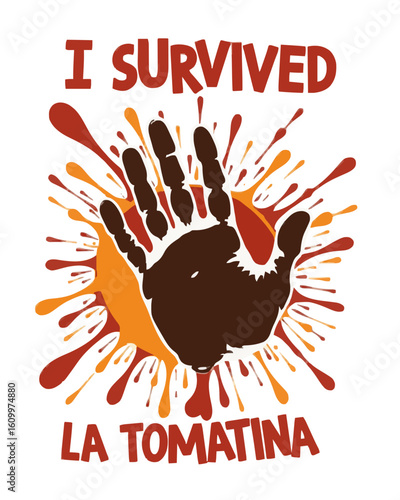 La Tomatina handprint design with colorful splashes