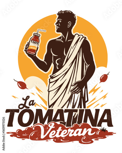 Heroic figure holding drink at sunset background