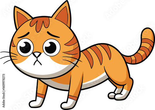 A sad cartoon tabby cat with orange stripes and white paws vector