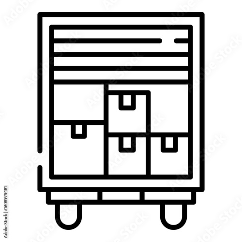 Moving truck back view black line icon