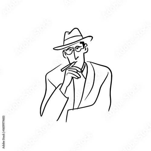 Tech visionary with glasses and hat smoking a cigarette in a suit vector illustration
