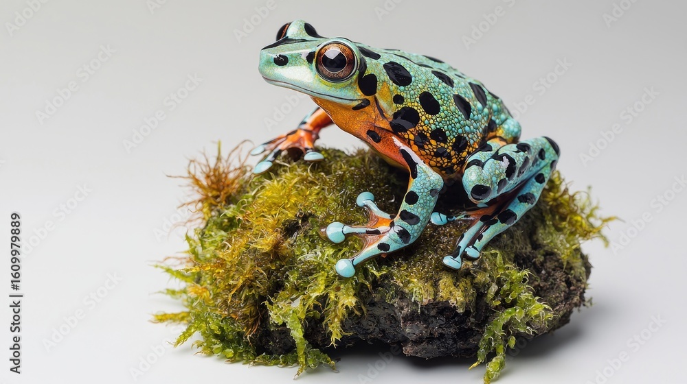 Fototapeta premium Vibrant tree frog perched atop a patch of moss.