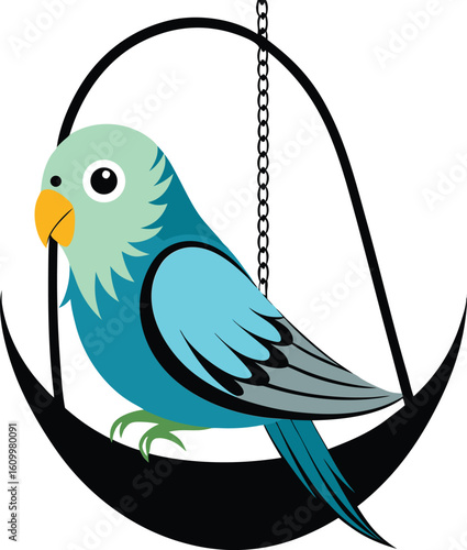 Opaline budgie perched on a black swing parakeet bird