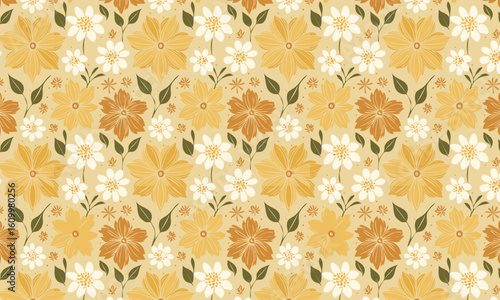 A cozy and warm seamless pattern filled with beautiful autumn flowers