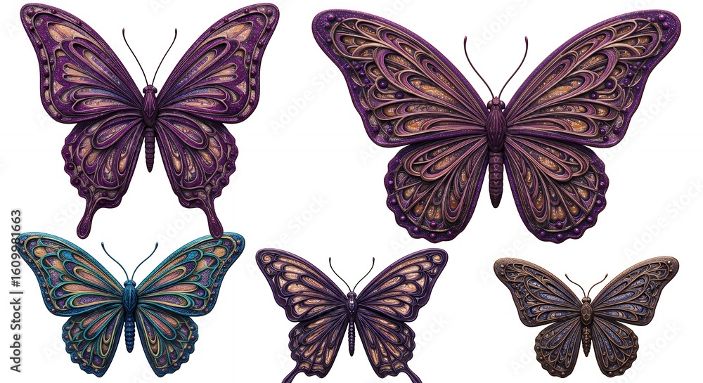 Fototapeta premium Group of colorful butterflies for nature and design