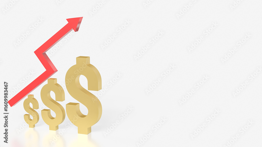 The Gold Dollar and Arrow up for Business concept 3d Rendering. The Gold Dollar and Arrow up for Business concept 3d Rendering.