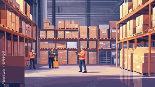 Warehouse Operations with Workers and Stock in Busy Distribution Center