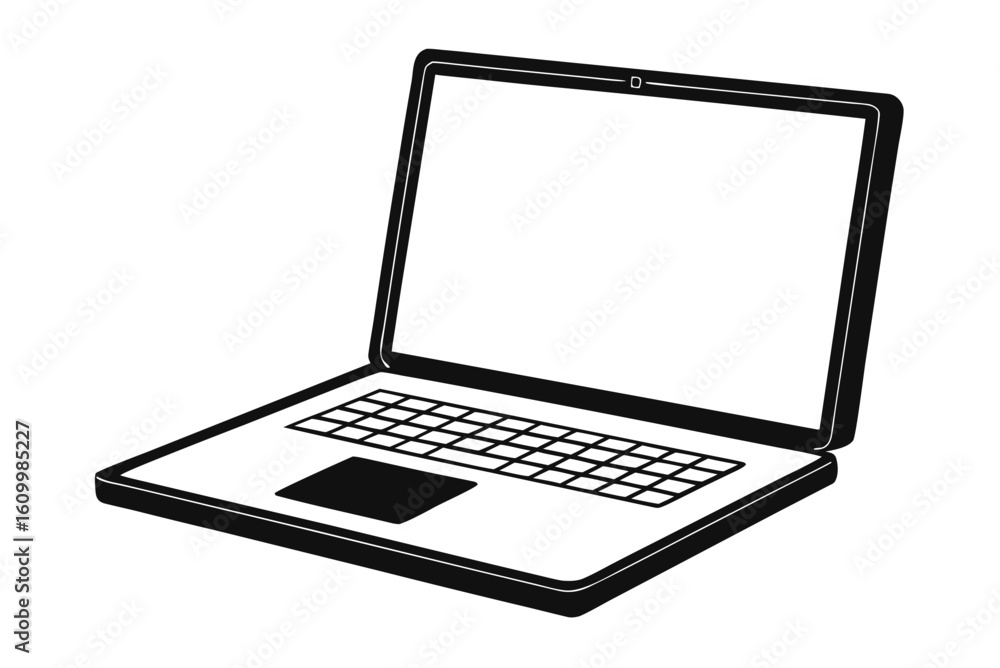 Laptop computer with a blank screen isolated on a white background, perfect for technology and business themes Laptop computer with a blank screen isolated on a white background, perfect for technology and business themes