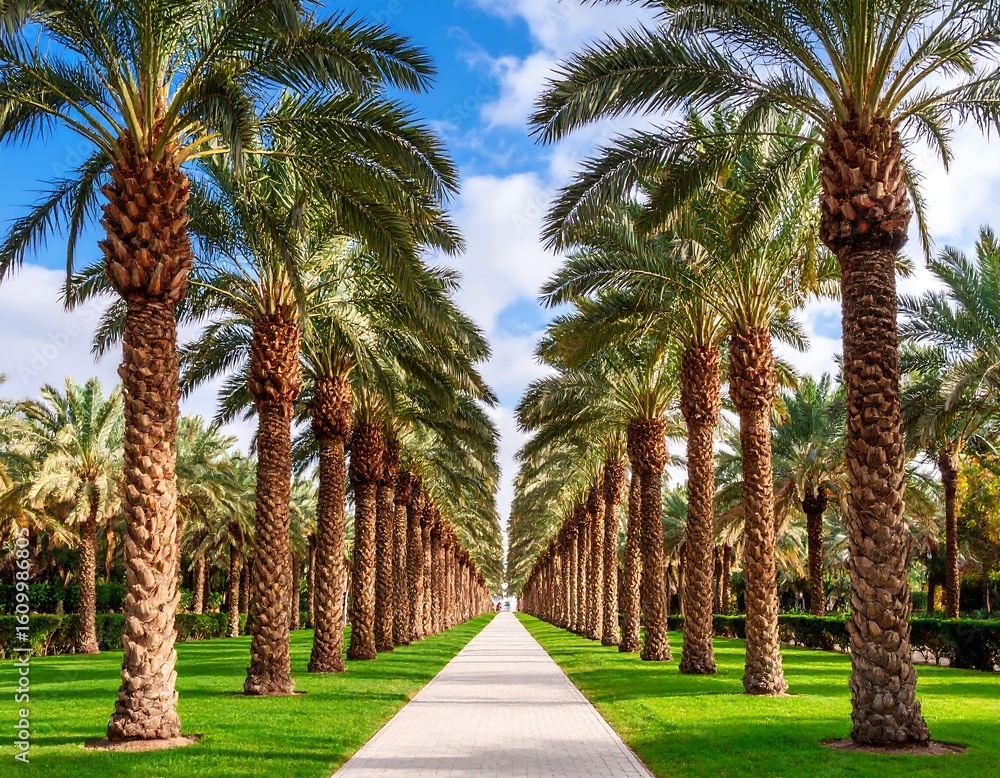 Obraz premium Palm tree avenue lined path