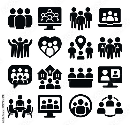 Social networking icons set: community, communication, connection concepts