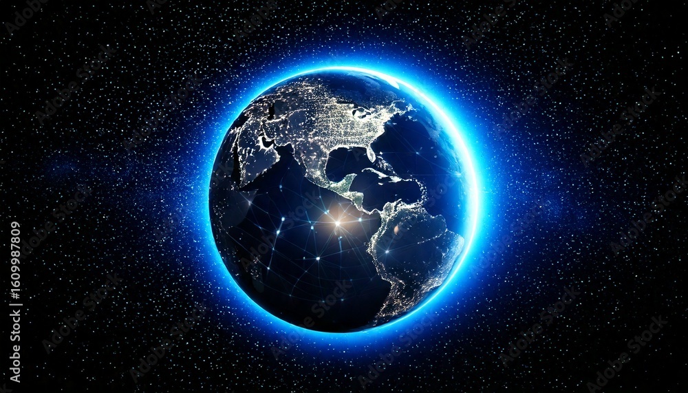 Obraz premium Digital Earth Globe in Dark Space with Glowing Lights jpg