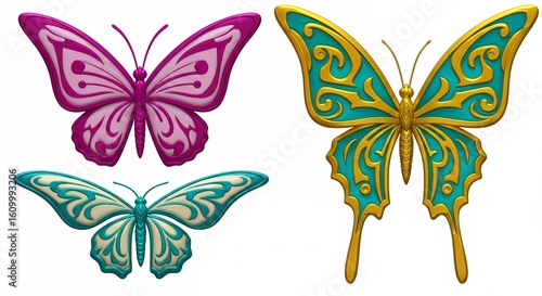 Decorative butterflies in different colors and designs