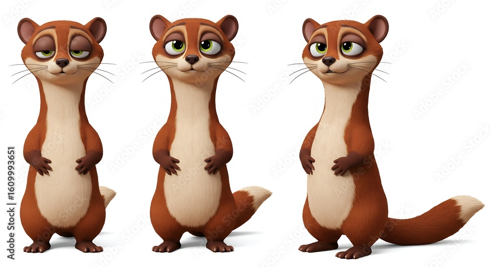 Fototapeta premium Three cartoon weasels in different poses