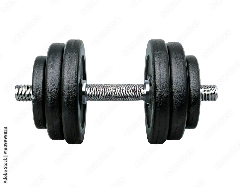 Fototapeta premium Black rubber metal Dumbbell orthogonal front view png
