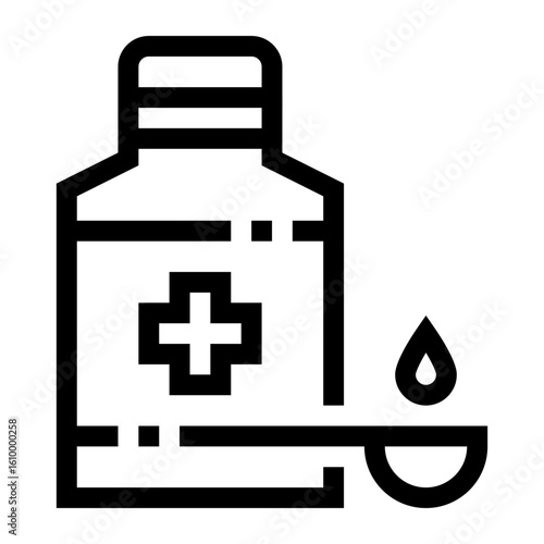 Icono de jarabe. Frasco con preparación farmacéutica líquida, medicamento. Formulación medicinal. Ilustración vectorial 