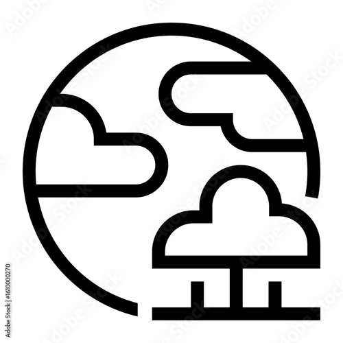 Icono de sostenibilidad. Planeta tierra con árboles en la esquina inferior derecha, cuidado ambiental. Equilibrio ecológico. Ilustración vectorial 