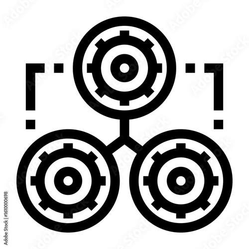 Icono de colaboración técnica. Tres engranajes conectados. Trabajo coordinado y sinergia. Ilustración vectorial
