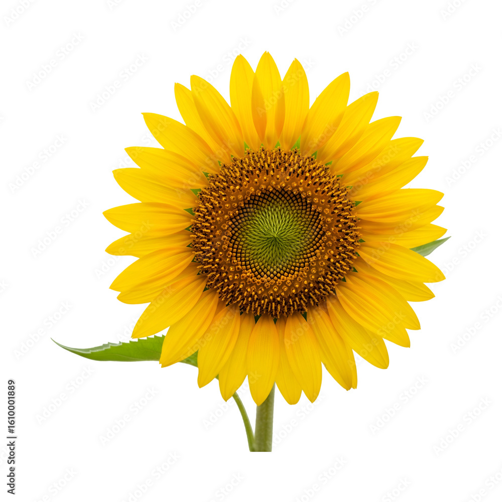 Fototapeta premium Isolated on white, a bright yellow sunflower blossom showcases the beauty of nature's summer plant with detailed petals and a vibrant head