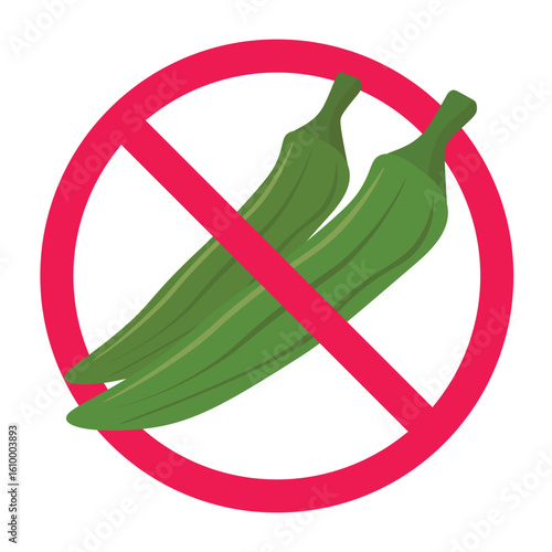 No okra sign vector, forbidden lady finger and bhindi symbol for food allergy or diet restriction