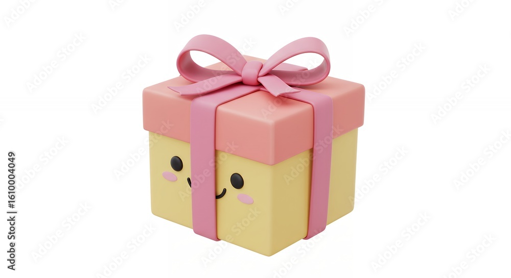 Obraz premium Cute gift box with cartoon face