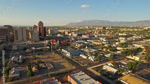 A panoramic view of albuquerque, new mexico on a sunny day