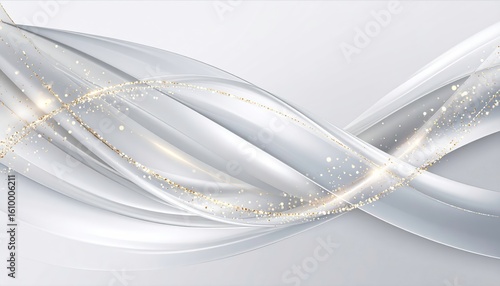 Abstract Silver and Gold Flowing Waves on Light Gray Background