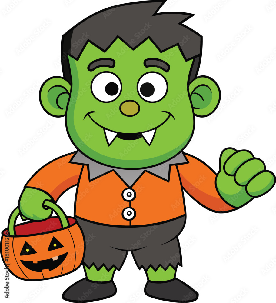 Obraz premium Cute Cartoon Frankenstein Monster Trick Or Treating new 2025 trendy