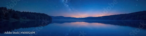 Wallpaper Mural Serene lake, stars reflected, tranquil summer night , wallpaper, quiet, dark Torontodigital.ca