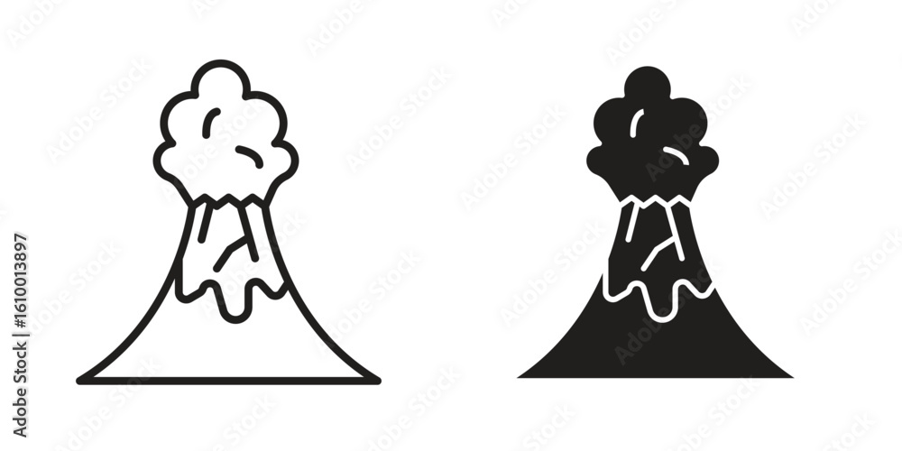 Obraz premium Volcano eruption icon outline vector Thin line. flat vector simple elements.