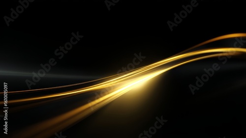 Abstract golden light wave on a black background. This image captures elegance and motion. Ideal for designs that need a touch of sophistication or modern flair. AI