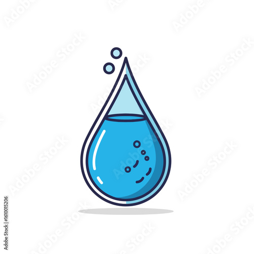 Blue Water Drop Icon, Digital Illustration, Graphic Design, Modern Aesthetic