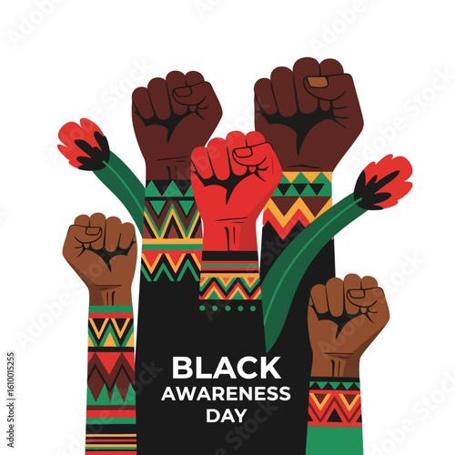 Black Awareness Day Celebration, Graphic Design, Community, Vibrant Environment, Uplifting Concept
