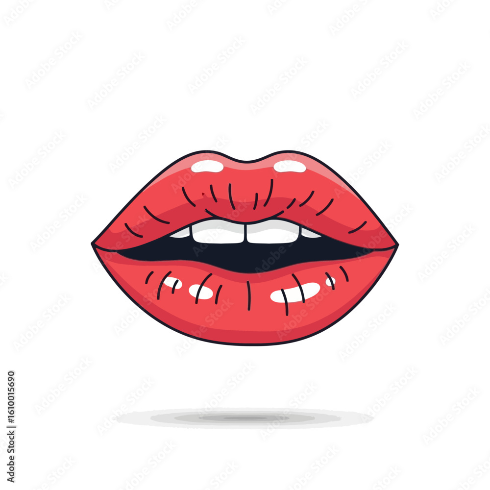 Obraz premium Bold Red Lips: A close-up, pop art style illustration of luscious, red lips, exuding confidence and allure.