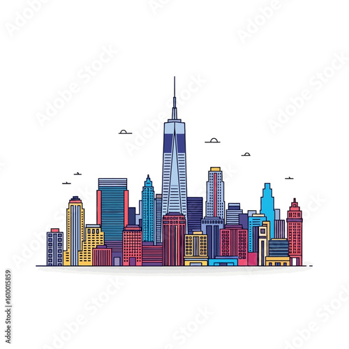 Modern Cityscape, New York, Digital Art, Vibrant Environment, Aerial View