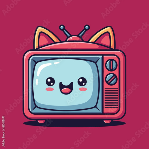 Cute Kawaii Retro TV Cartoon Illustration