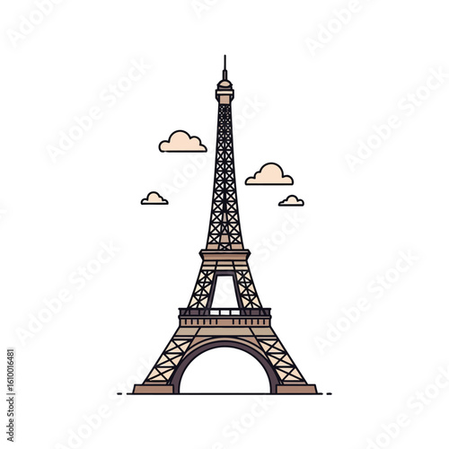 Artistic Illustration of the Eiffel Tower, Paris, Architectural Landmark, Travel Environment, Viewpoint from Below