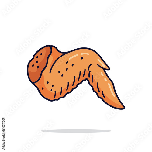 Golden Wing Delight: A mouthwatering illustration of a perfectly cooked golden chicken wing, with the playful shadow of its shape
