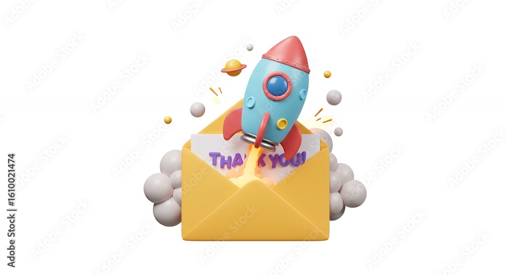 Obraz premium Rocket launching from envelope communication success
