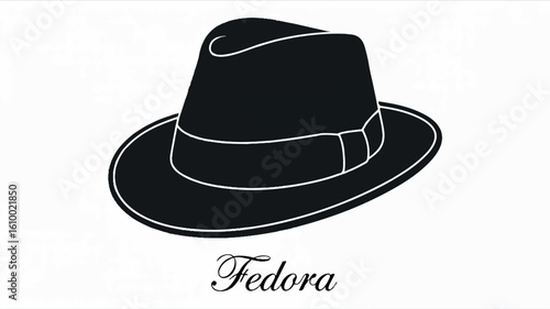 Classic black and white fedora hat silhouette illustration on a clean white background